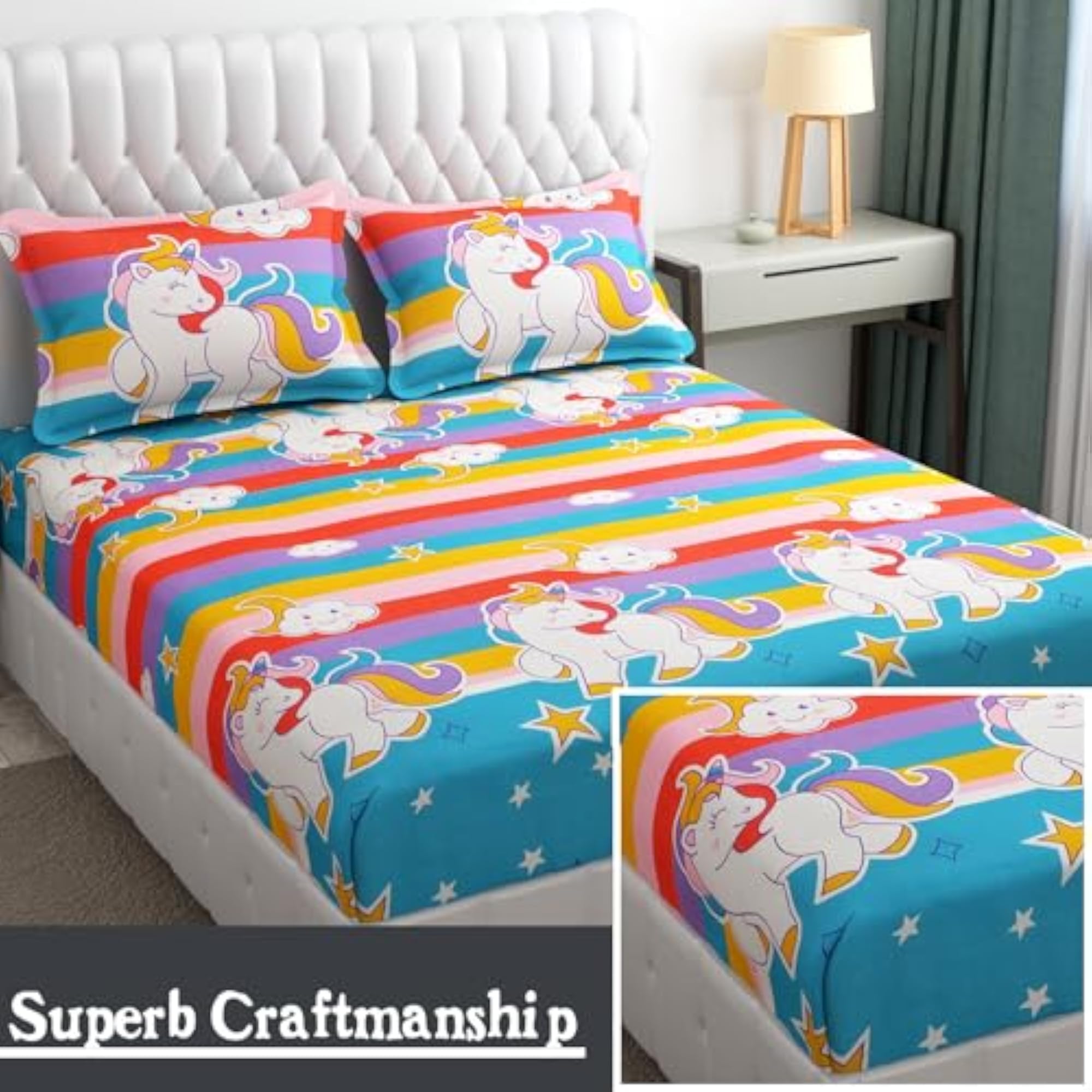 Kids Cartoon Printed King Size Bedsheet with 2 Pillow Covers